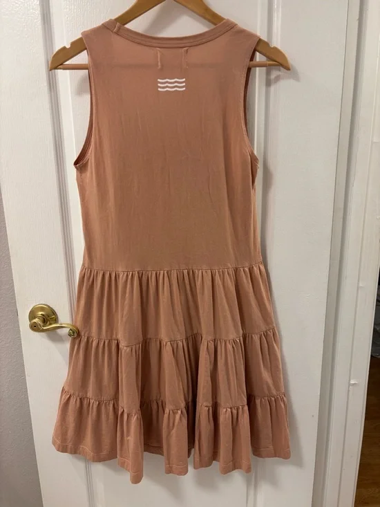 Sol Angeles Sleeveless Tiered Tank Midi Cotton Dress Blush Beige Pink size S - Picture 4 of 13